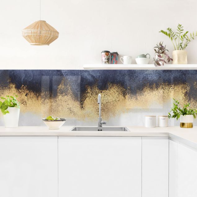 Küchenrückwand abstrakt Wolkenhimmel mit Gold