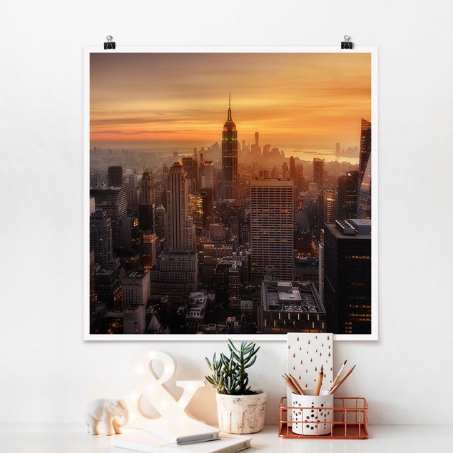 Poster - Manhattan Skyline Abendstimmung - Quadrat 1:1