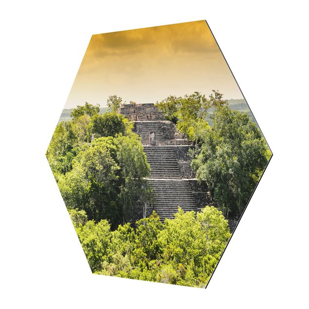 Hexagon Bild Alu-Dibond - Pyramide von Calakmul