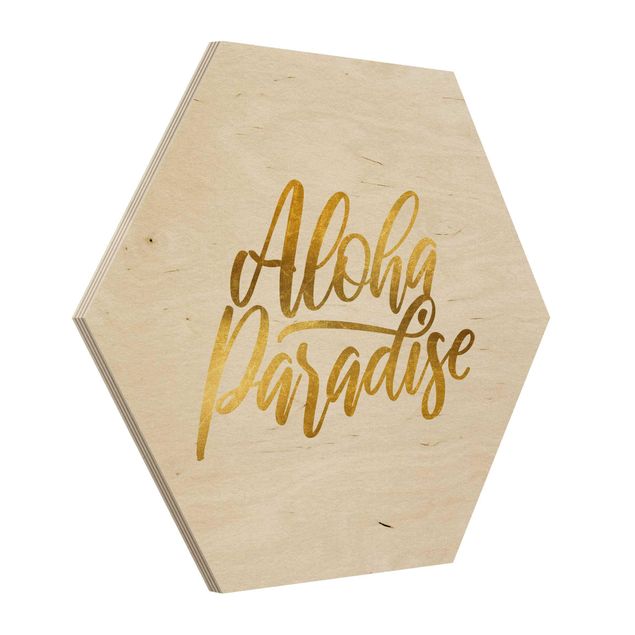 Hexagon Bild Holz - Gold - Aloha Paradise
