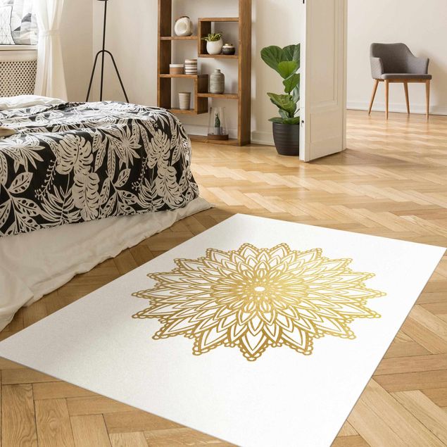 outdoor-teppich wetterfest Mandala Sonne Illustration weiß gold