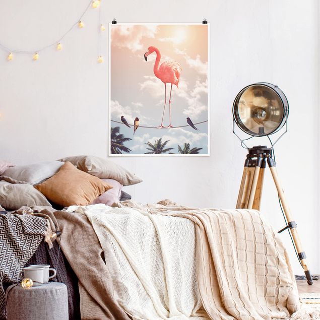 Poster Kinderzimmer Tiere Himmel mit Flamingo