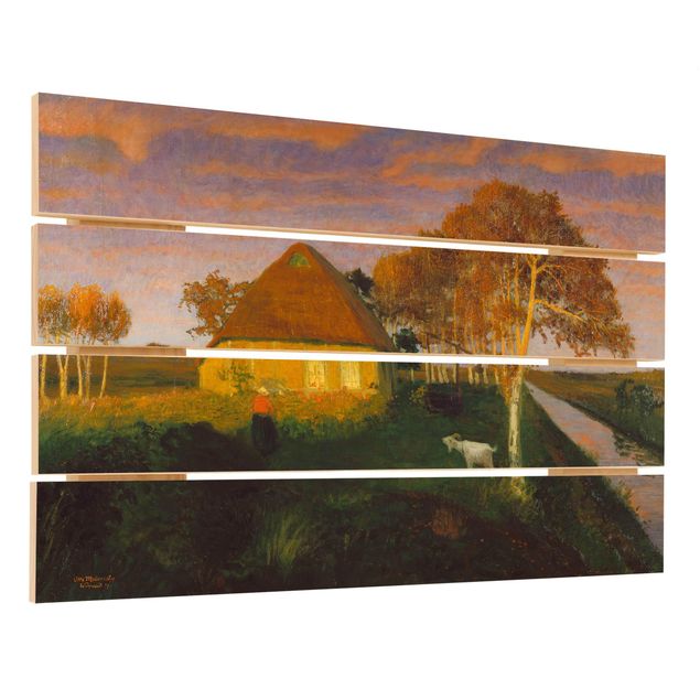 Bilder auf Holz Otto Modersohn - Moorkate im Abendsonnenschein