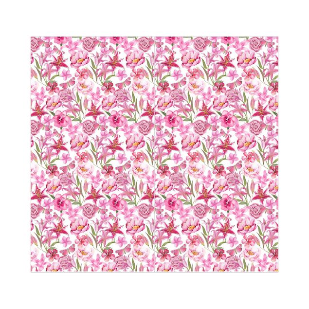 Duschrückwand - Pinke Blumen mit Schmetterlingen