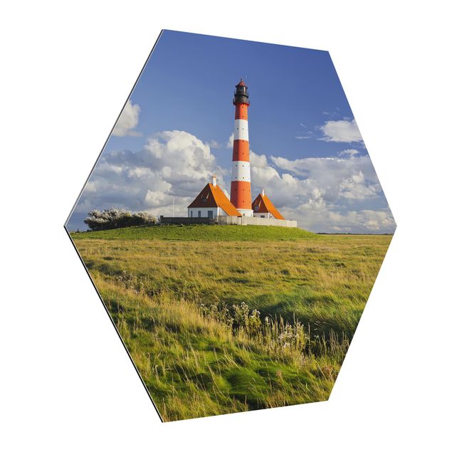 Hexagon Bild Alu-Dibond - Leuchtturm in Schleswig-Holstein
