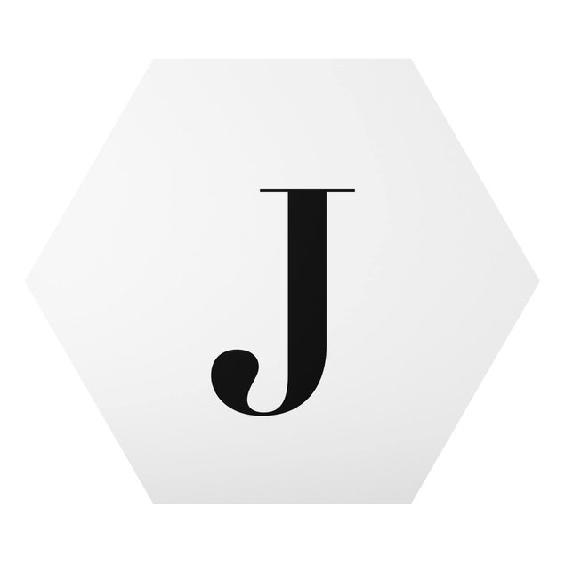 Hexagon Bild Alu-Dibond - Buchstabe Serif Weiß J