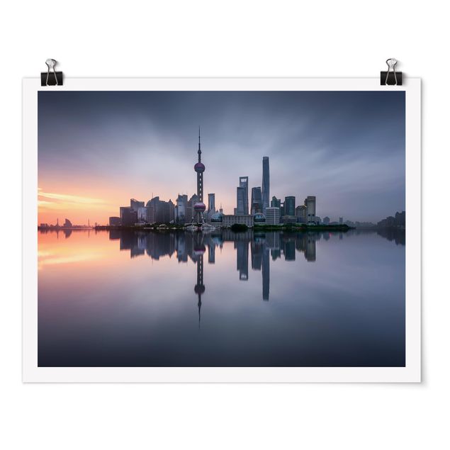Poster - Shanghai Skyline Morgenstimmung - Querformat 3:4