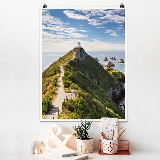 Poster Landschaft Nugget Point Leuchtturm und Meer Neuseeland