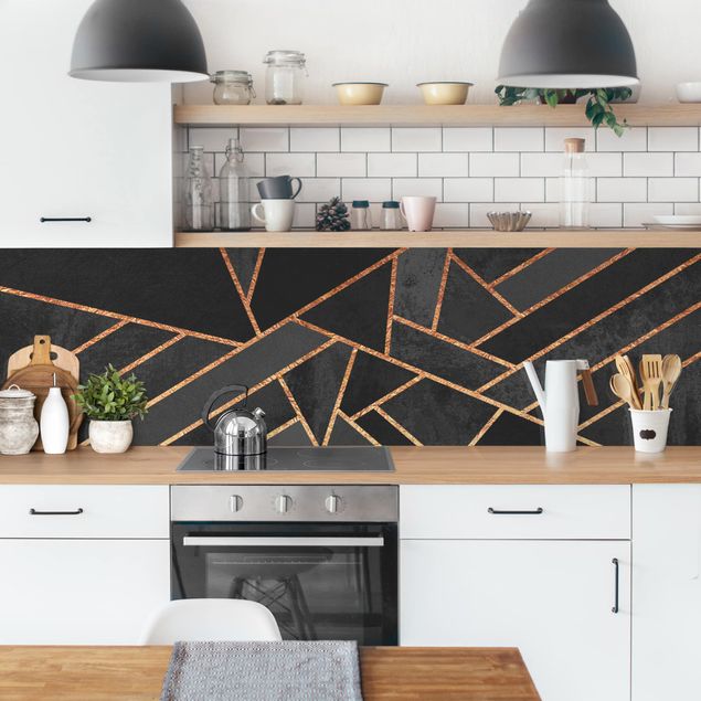 Küchenrückwand abstrakt Schwarze Dreiecke Gold