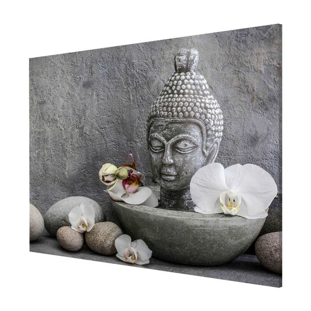 Magnettafel mit Motiv Zen Buddha, Orchideen und Steine