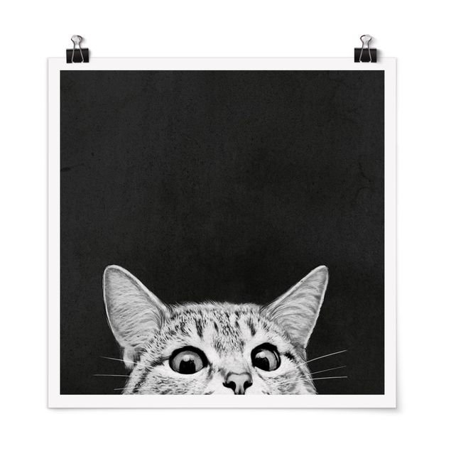 Kunstdrucke Poster Illustration Katze Schwarz Weiß Zeichnung