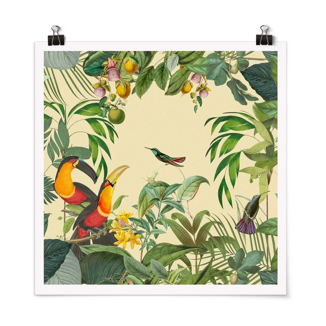 Vintage Poster Vintage Collage - Vögel im Dschungel