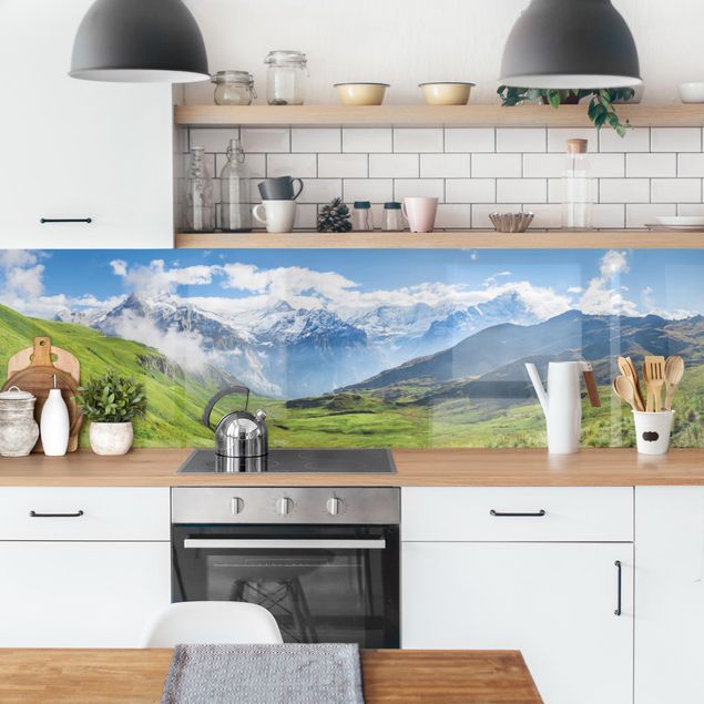 Küchenrückwand Glas Landschaft Schweizer Alpenpanorama