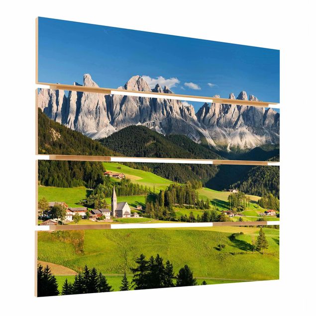 Holzbild - Geislerspitzen in Südtirol - Quadrat 1:1