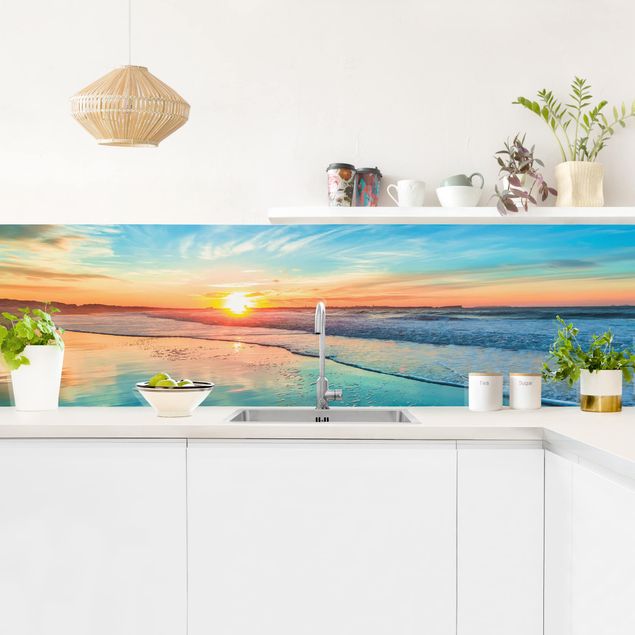 Küchenrückwand - Romantischer Sonnenuntergang am Meer