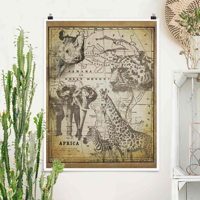 Wandbilder Tiere Vintage Collage - Africa Wildlife