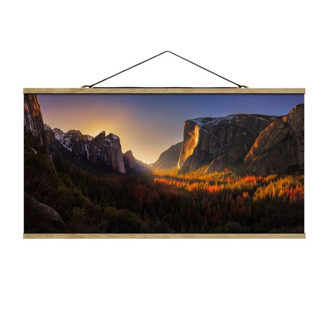 Stoffbild mit Posterleisten - Sonnenuntergang im Yosemite - Querformat 2:1