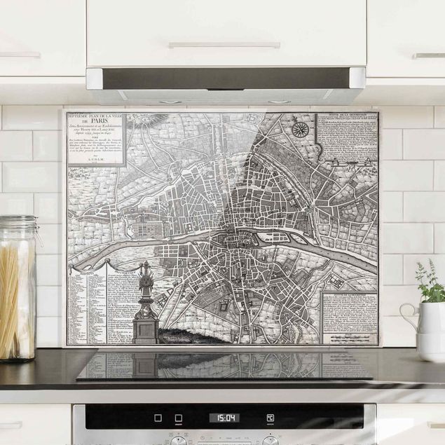 Spritzschutz Glas magnetisch Vintage Stadtplan Paris um 1600