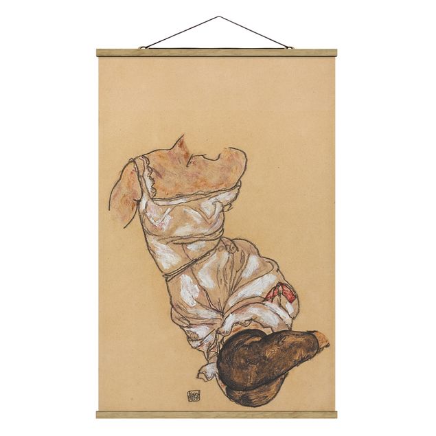 Stoffbilder mit Holzleisten Egon Schiele - Weiblicher Torso in Unterwäsche