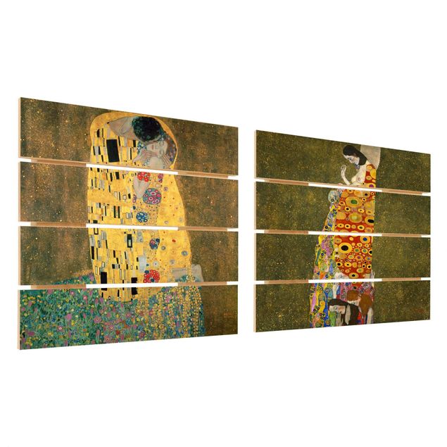 Wandbild Holz Gustav Klimt - Kuss und Hoffnung