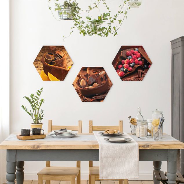Schöne Wandbilder Schokolade mit Früchten und Mandeln