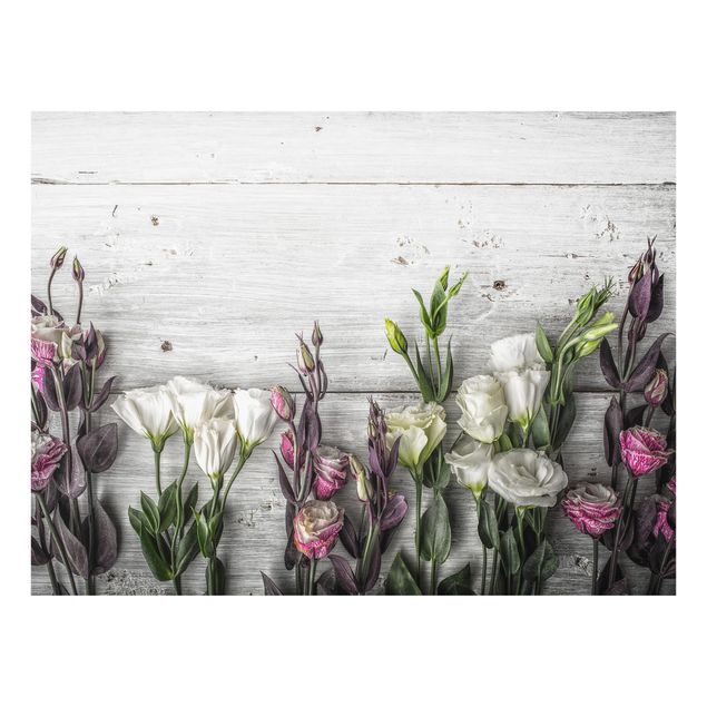 Spritzschutz Tulpen-Rose Shabby Holzoptik