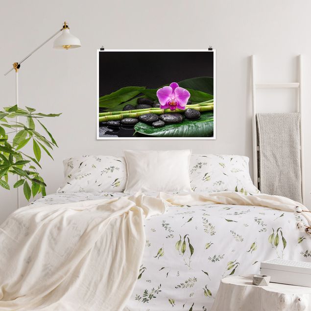 Poster kaufen Grüner Bambus mit Orchideenblüte