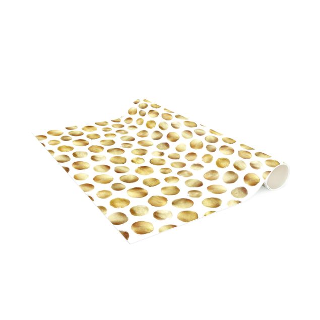 Moderne Teppiche Wilde goldene Polkadots auf Weiß