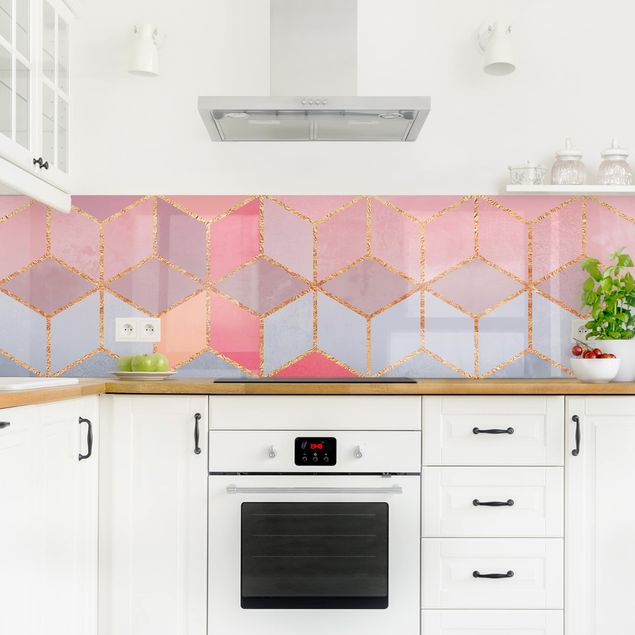 Küchenrückwand abstrakt Buntes Pastell goldene Geometrie