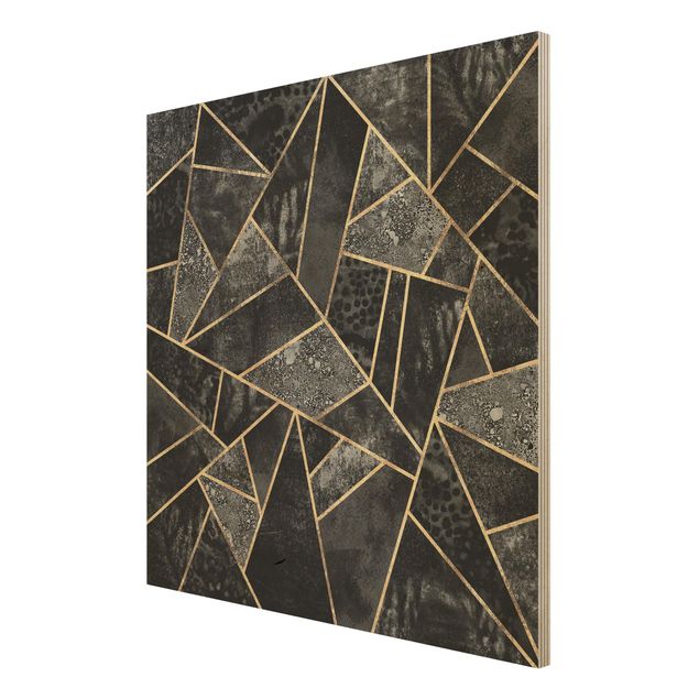 Holzbild - Graue Dreiecke Gold - Quadrat 1:1