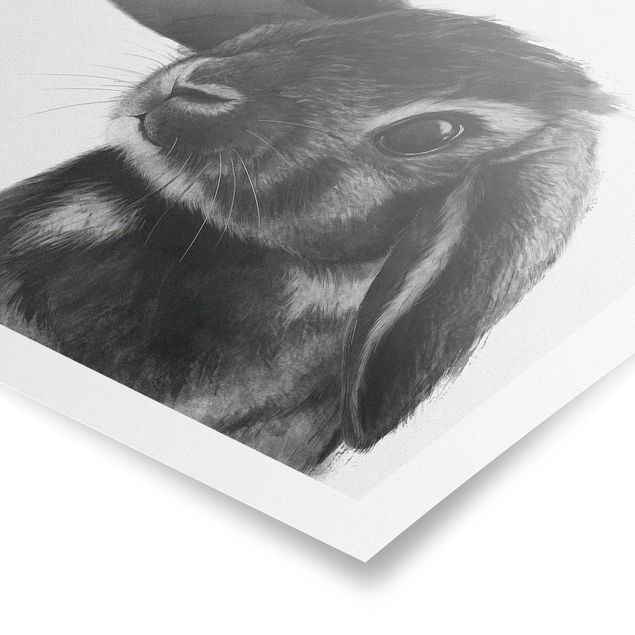 Poster - Illustration Hase Schwarz Weiß Zeichnung - Quadrat 1:1