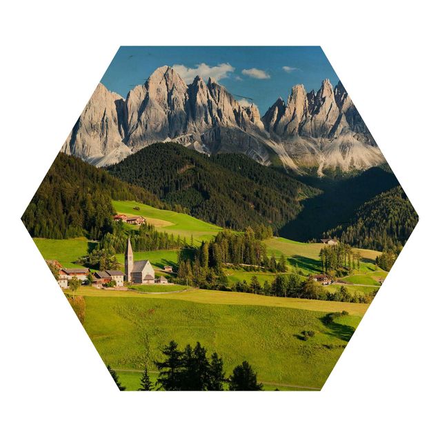 Hexagon Bild Holz - Geislerspitzen in Südtirol