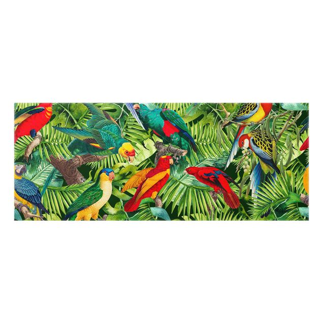 Spritzschutz Bunte Collage - Papageien im Dschungel
