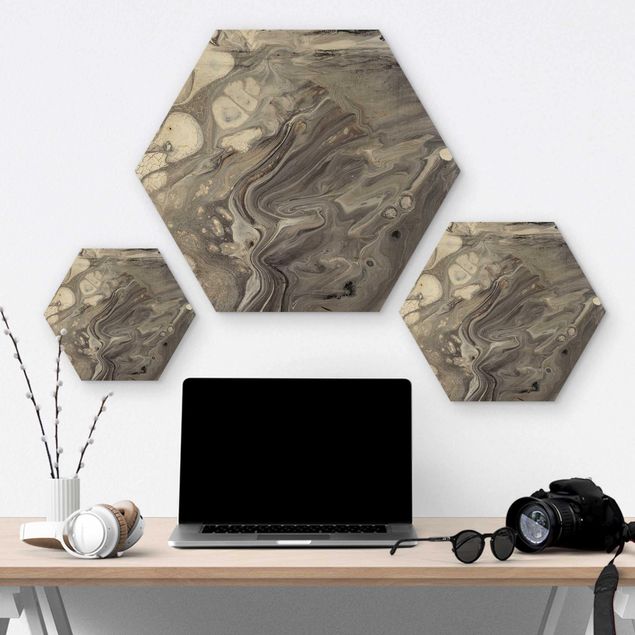 Hexagon Bild Holz - Gesteinsschmelze I
