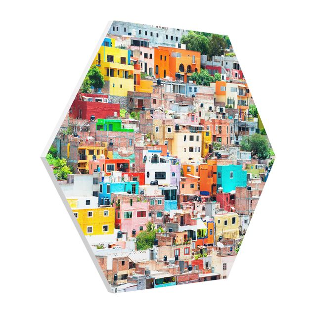 Hexagon Wandbilder Farbige Häuserfront Guanajuato
