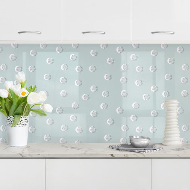 Küchenrückwände Platte Muster mit Punkten und Linienkreisen auf Blaugrau
