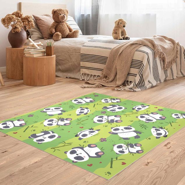 Teppiche Süße Pandabären auf Grüner Wiese