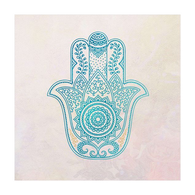 Teppich Orientalisch Hamsa Hand Illustration Mandala gold blau