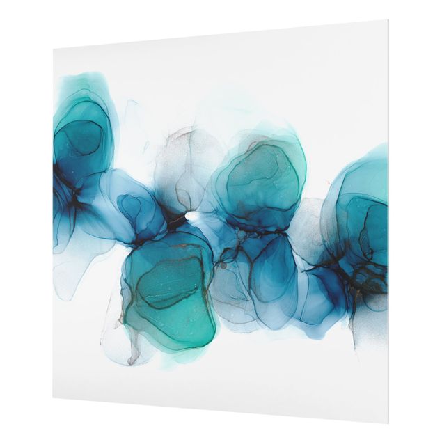 Spritzschutz Glas - Wilde Blüten in Blau und Gold - Quadrat 1:1