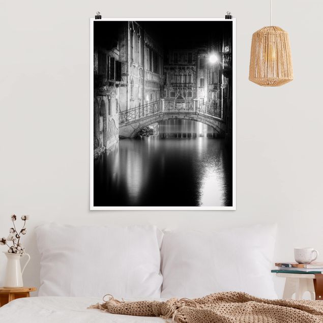 Poster Schwarz-Weiß Brücke Venedig