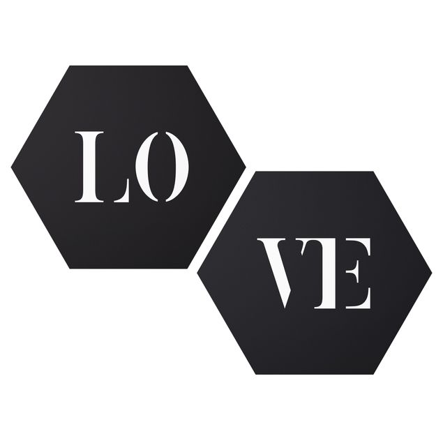 Hexagon Bild Forex 2-teilig - Buchstaben LOVE Weiß Set I