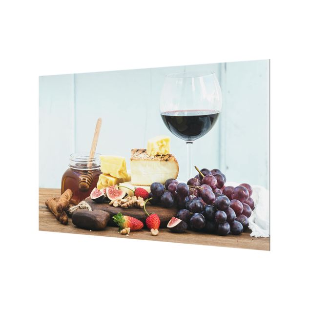 Spritzschutz Glas - Käse und Wein - Querformat - 3:2