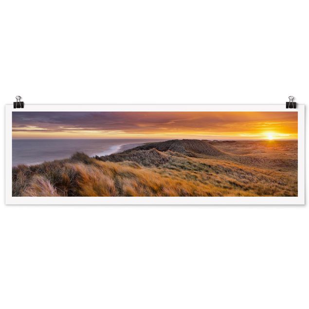 Poster - Sonnenaufgang am Strand auf Sylt - Panorama Querformat