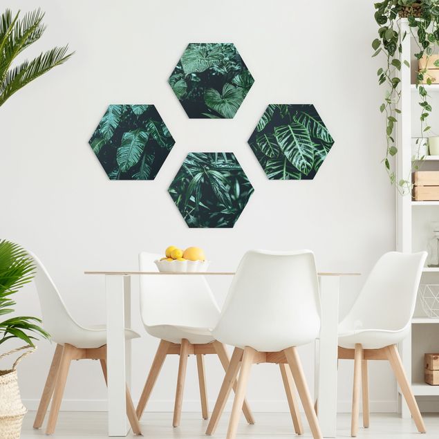 Hexagon Bild Alu-Dibond 4-teilig - Tropische Pflanzen