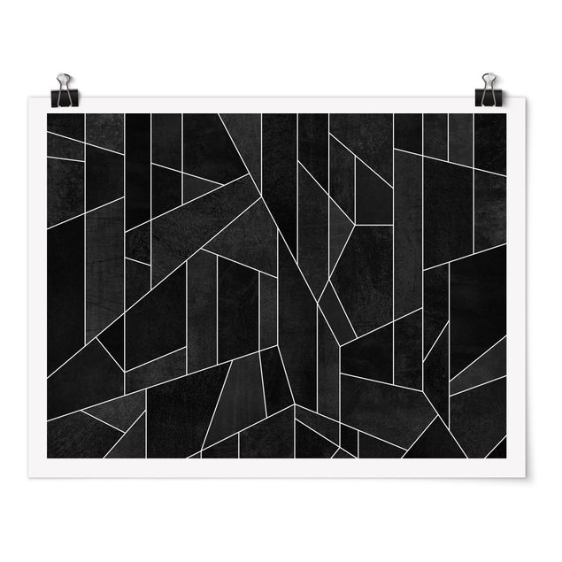 Poster - Schwarz Weiß Geometrie Aquarell - Querformat 3:4