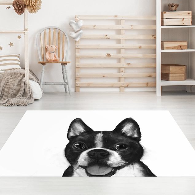 Teppiche Illustration Hund Boston Schwarz Weiß Malerei