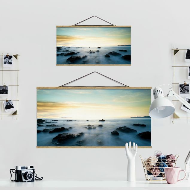 Stoffbild mit Posterleisten - Sonnenuntergang über dem Ozean - Querformat 2:1