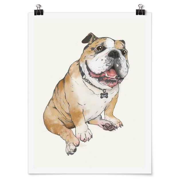 Poster Tiere Illustration Hund Bulldogge Malerei