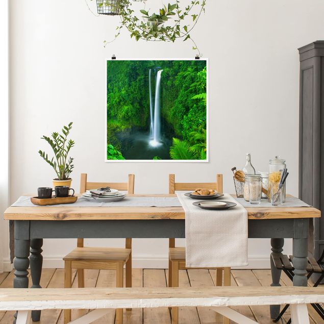 Poster - Paradiesischer Wasserfall - Quadrat 1:1