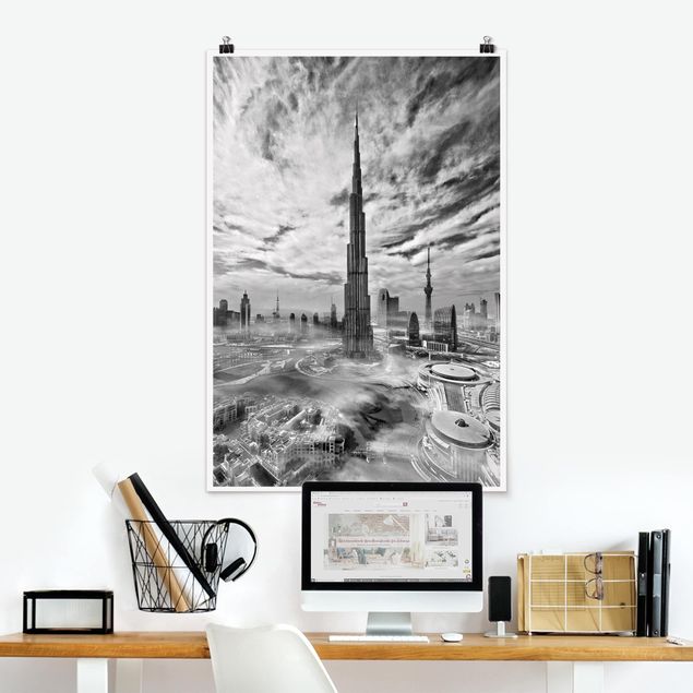 Schwarz-Weiß Poster Dubai Super Skyline